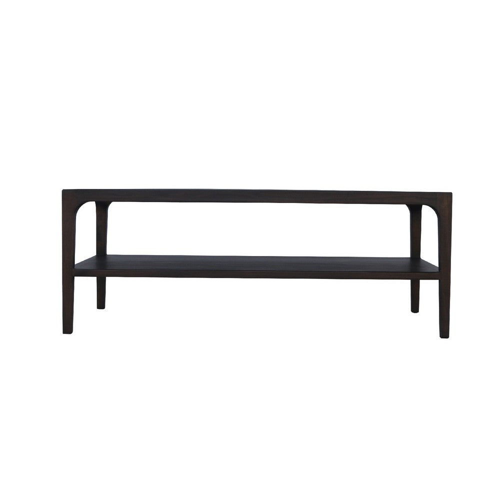 Geni Coffee Table, 48 Inch Rectangular Top w Shelf, Parsons Style Gray - BM338179