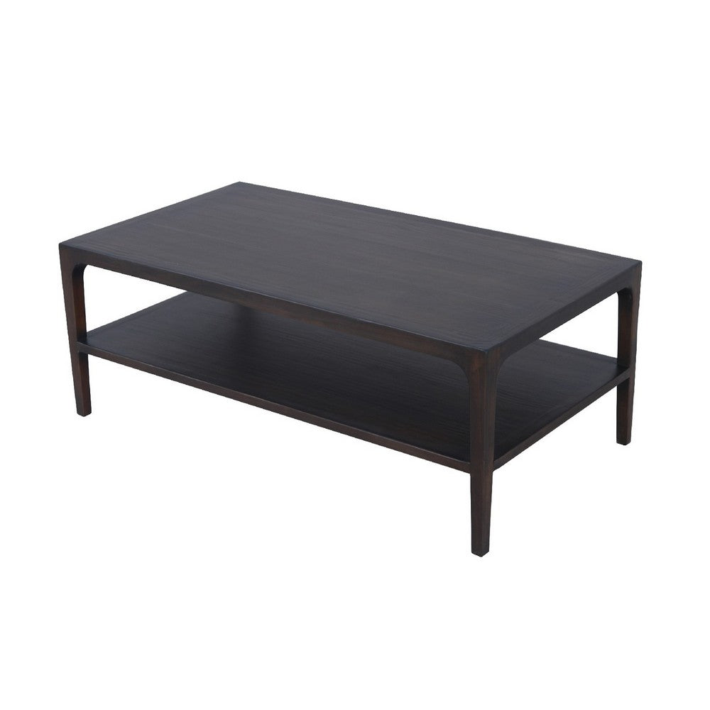 Geni Coffee Table, 48 Inch Rectangular Top w Shelf, Parsons Style Gray - BM338179