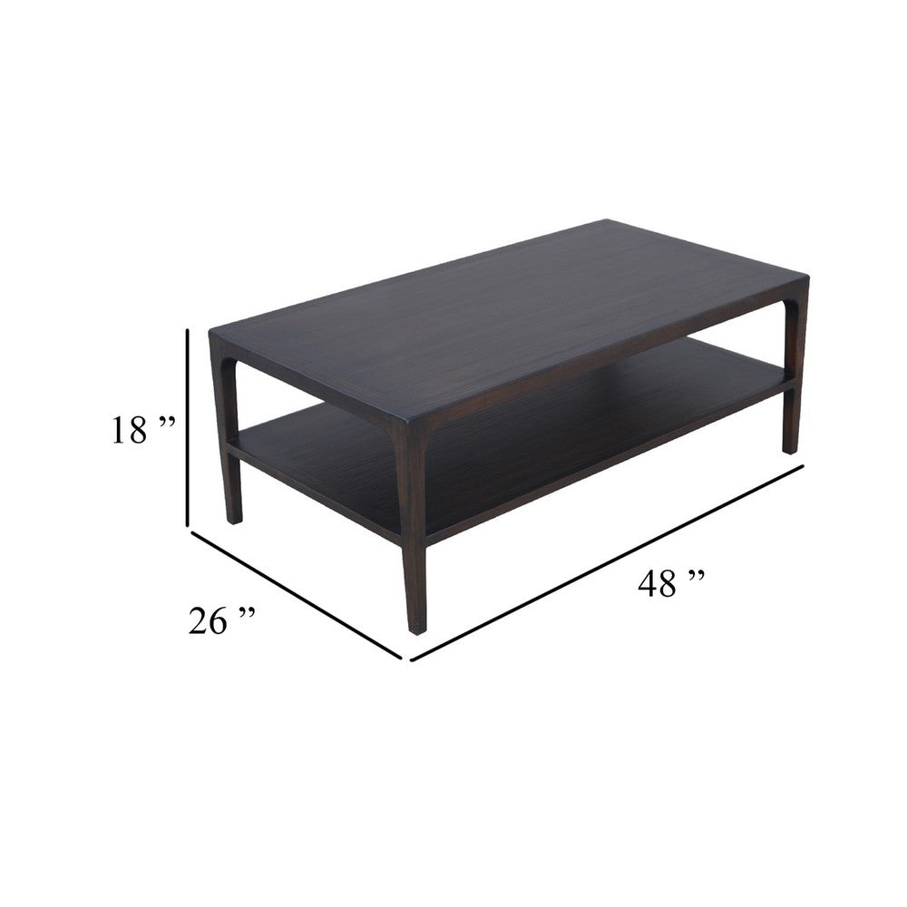 Geni Coffee Table, 48 Inch Rectangular Top w Shelf, Parsons Style Gray - BM338179
