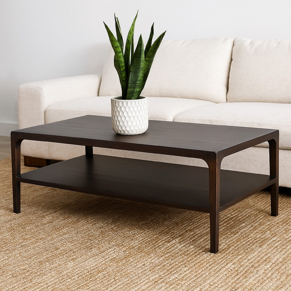 Geni Coffee Table, 48 Inch Rectangular Top w Shelf, Parsons Style Gray - BM338179