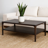 Geni Coffee Table, 48 Inch Rectangular Top w Shelf, Parsons Style Gray - BM338179