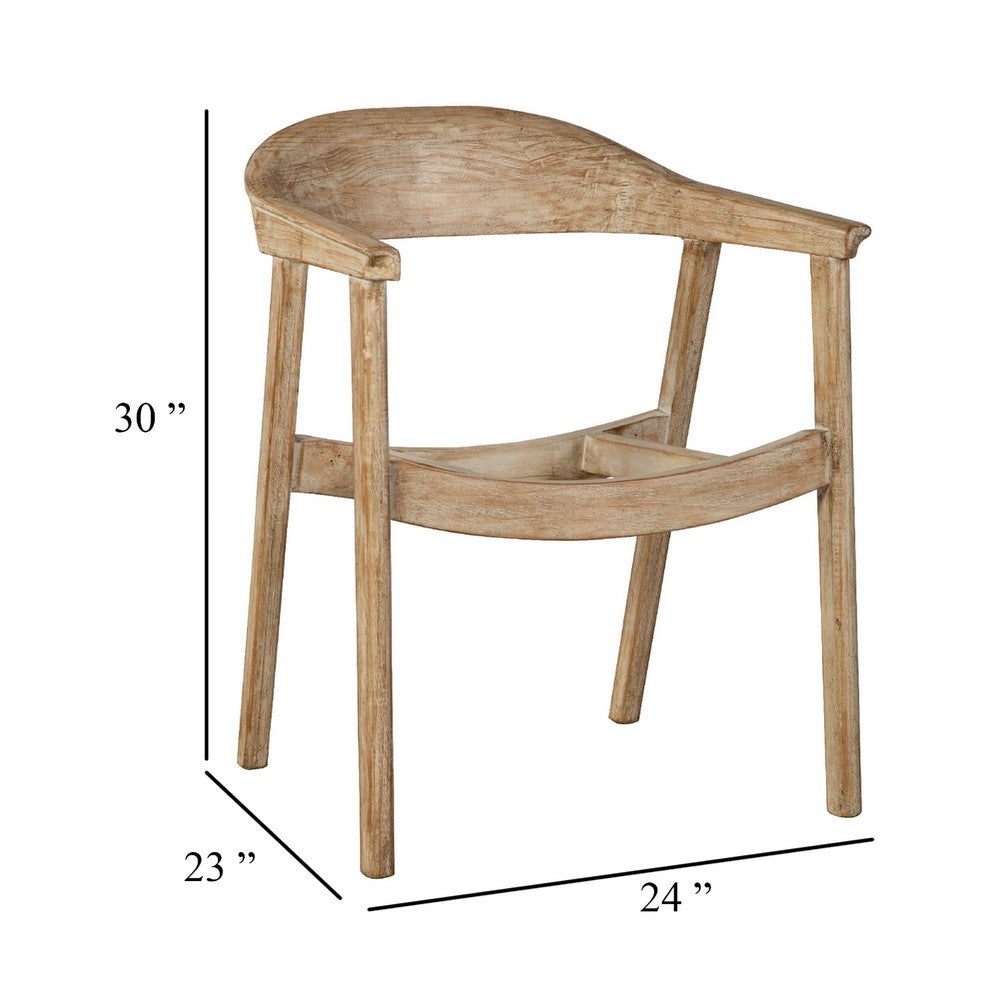Beny Dining Armchair w Curved Back, Aged White Pine Wood - BM338184