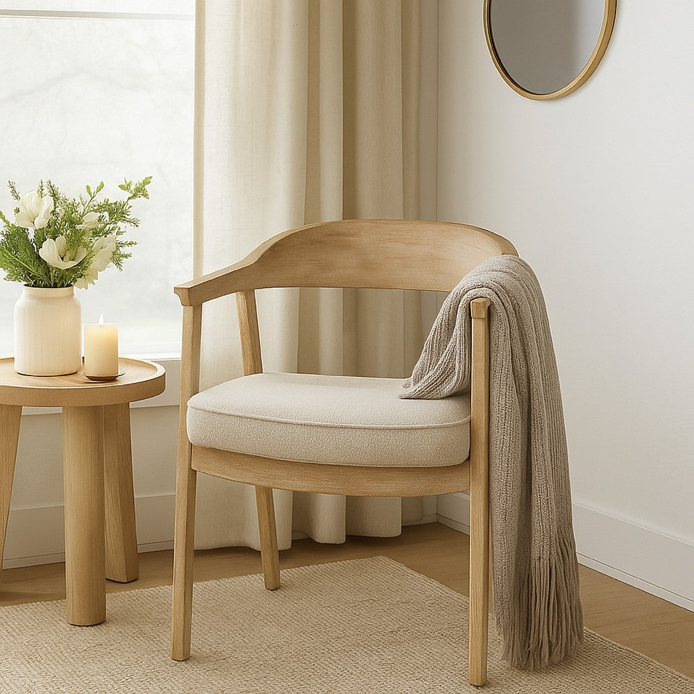 Beny Dining Armchair w Curved Back, Aged White Pine Wood - BM338184