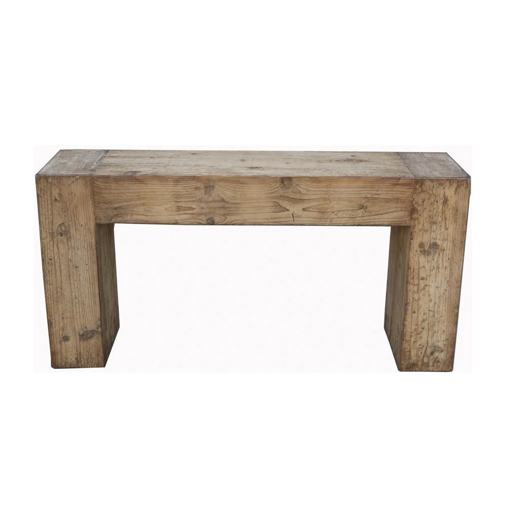 Mao Sofa Console Table, 60 Inch Narrow Top and Panel Legs, Rustic Brown - BM338192