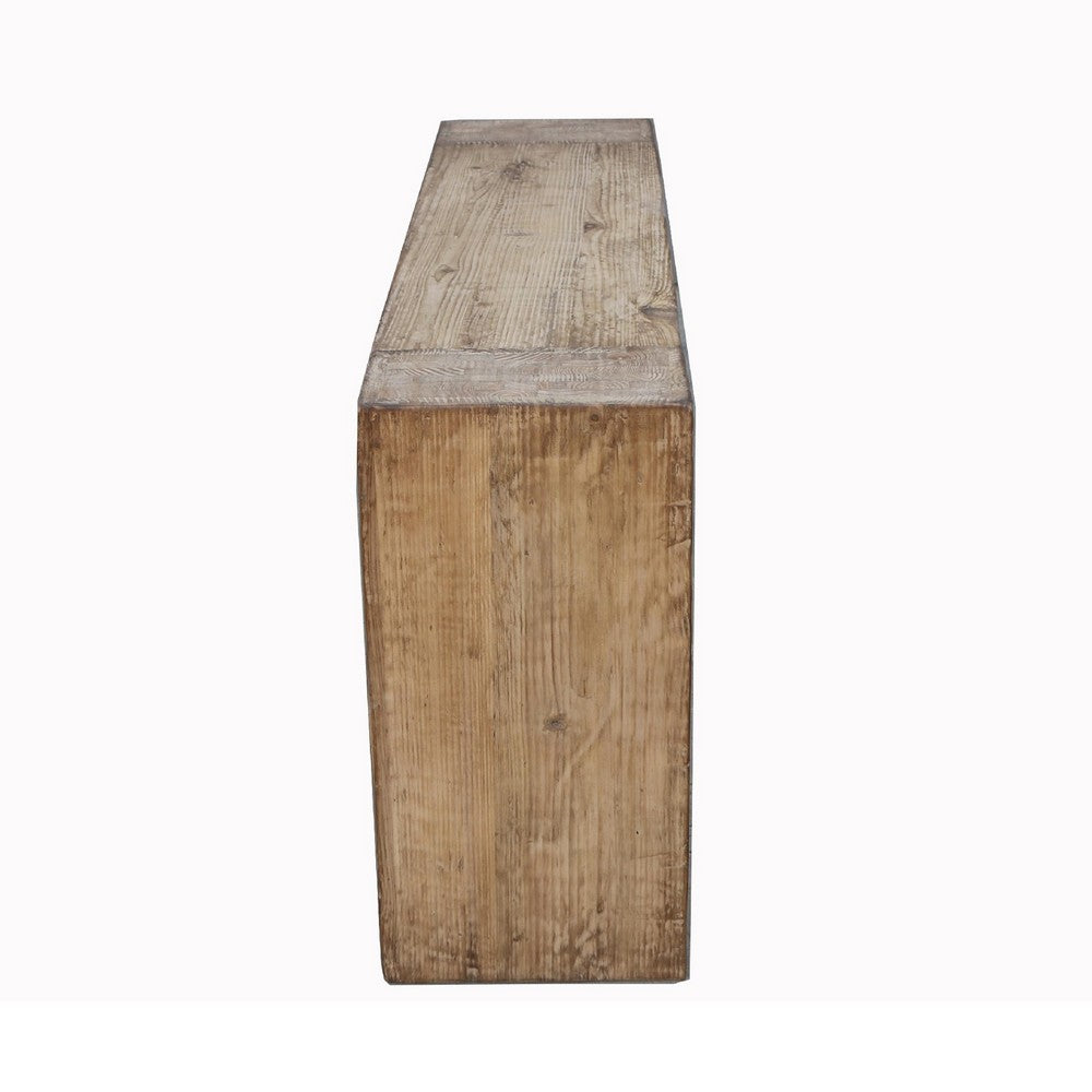 Mao Sofa Console Table, 60 Inch Narrow Top and Panel Legs, Rustic Brown - BM338192