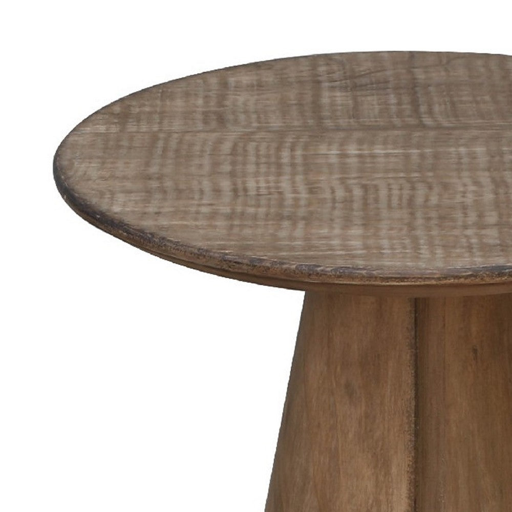 Rela Side End Table, 22 Inch Round Top w Tapered Base, Antique Brown - BM338198
