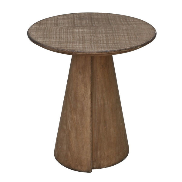 Rela Side End Table, 22 Inch Round Top w Tapered Base, Antique Brown - BM338198