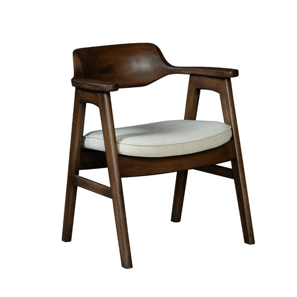 Zsy Dining Armchair, Sand White, Java Brown Birch Wood, Curved Back - BM338199