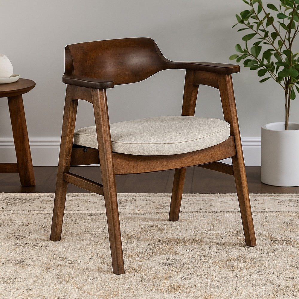 Zsy Dining Armchair, Sand White, Java Brown Birch Wood, Curved Back - BM338199