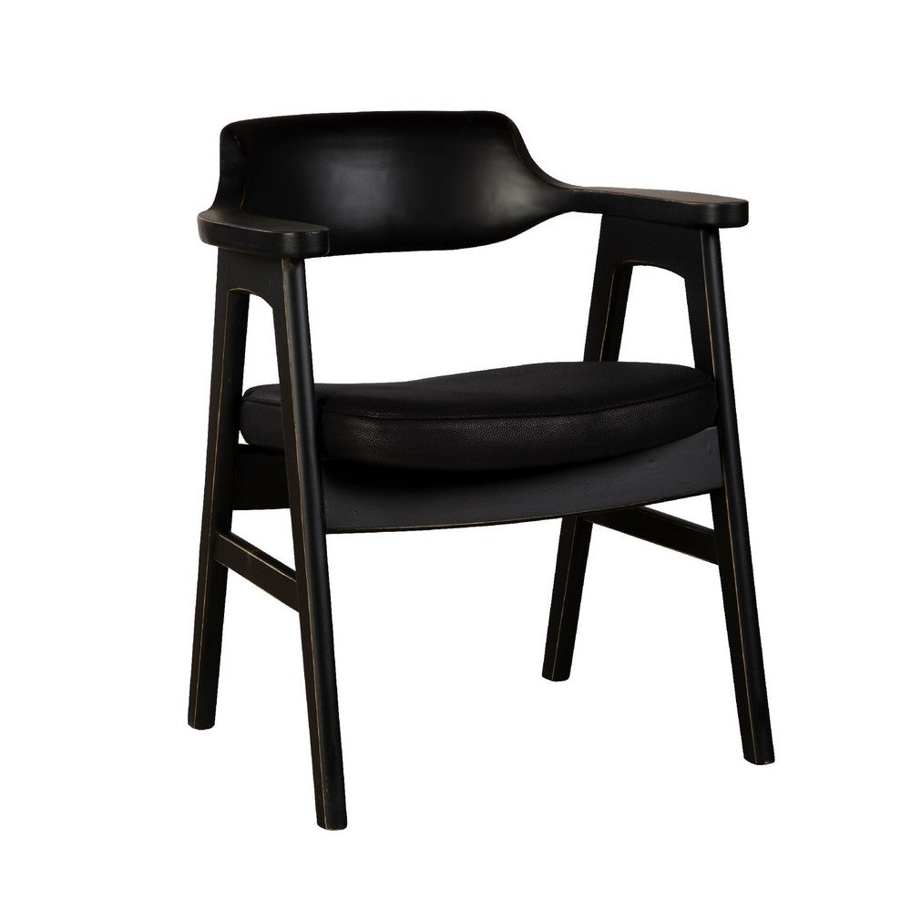 Zsy Dining Armchair w Curved Back, Black Birch Wood and Faux Leather - BM338201