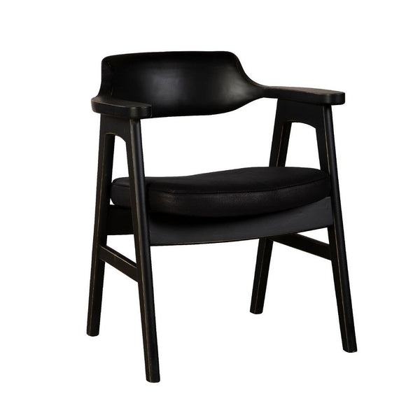 Zsy Dining Armchair w Curved Back, Black Birch Wood and Faux Leather - BM338201