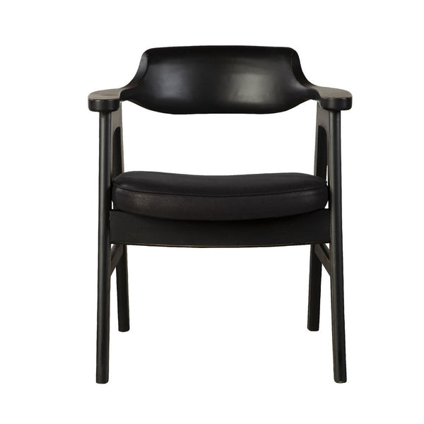 Zsy Dining Armchair w Curved Back, Black Birch Wood and Faux Leather - BM338201