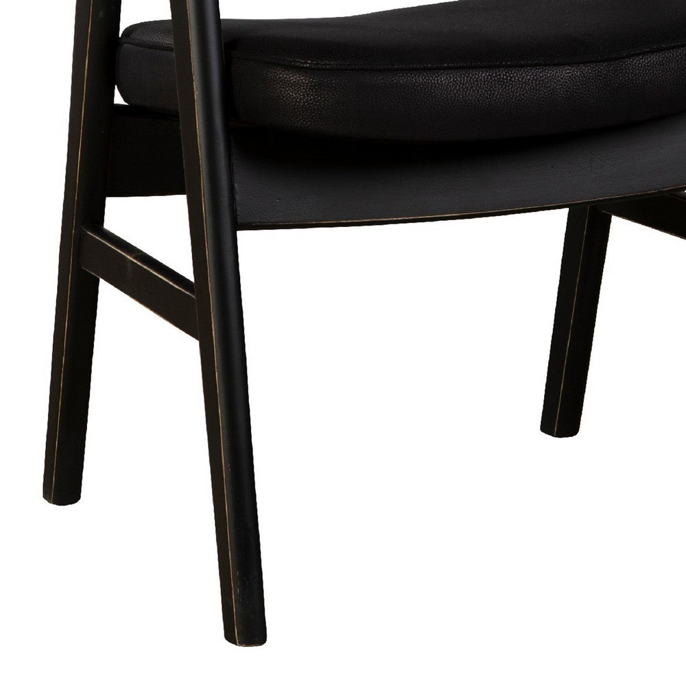 Zsy Dining Armchair w Curved Back, Black Birch Wood and Faux Leather - BM338201