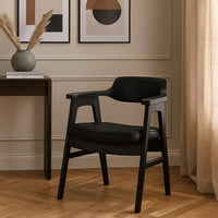 Zsy Dining Armchair w Curved Back, Black Birch Wood and Faux Leather - BM338201