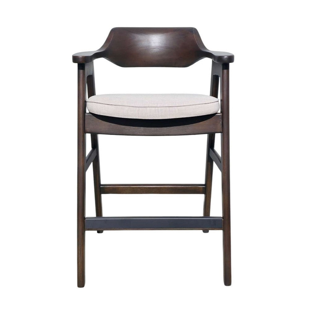 Zsy Barstool Chair w Curved Back, Java Brown Birch Wood, Sand White - BM338202
