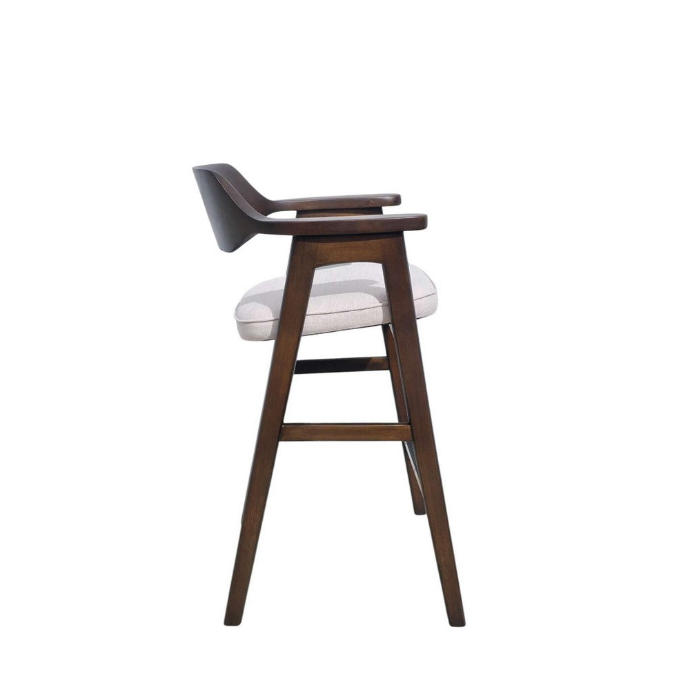 Zsy Barstool Chair w Curved Back, Java Brown Birch Wood, Sand White - BM338202