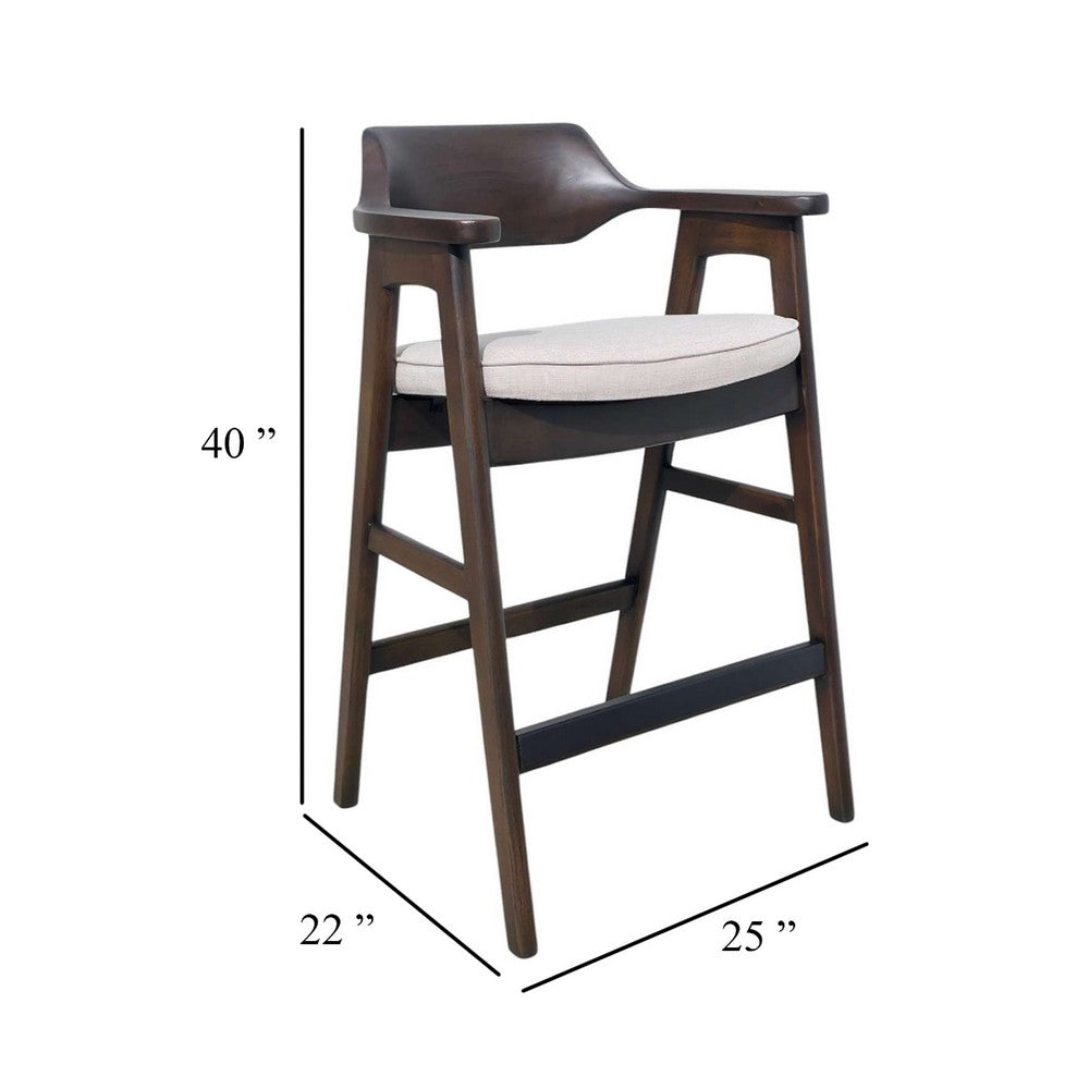 Zsy Barstool Chair w Curved Back, Java Brown Birch Wood, Sand White - BM338202