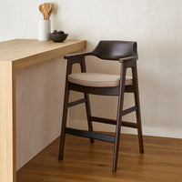 Zsy Barstool Chair w Curved Back, Java Brown Birch Wood, Sand White - BM338202