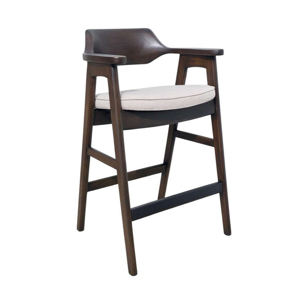 Zsy Barstool Chair w Curved Back, Java Brown Birch Wood, Sand White - BM338202