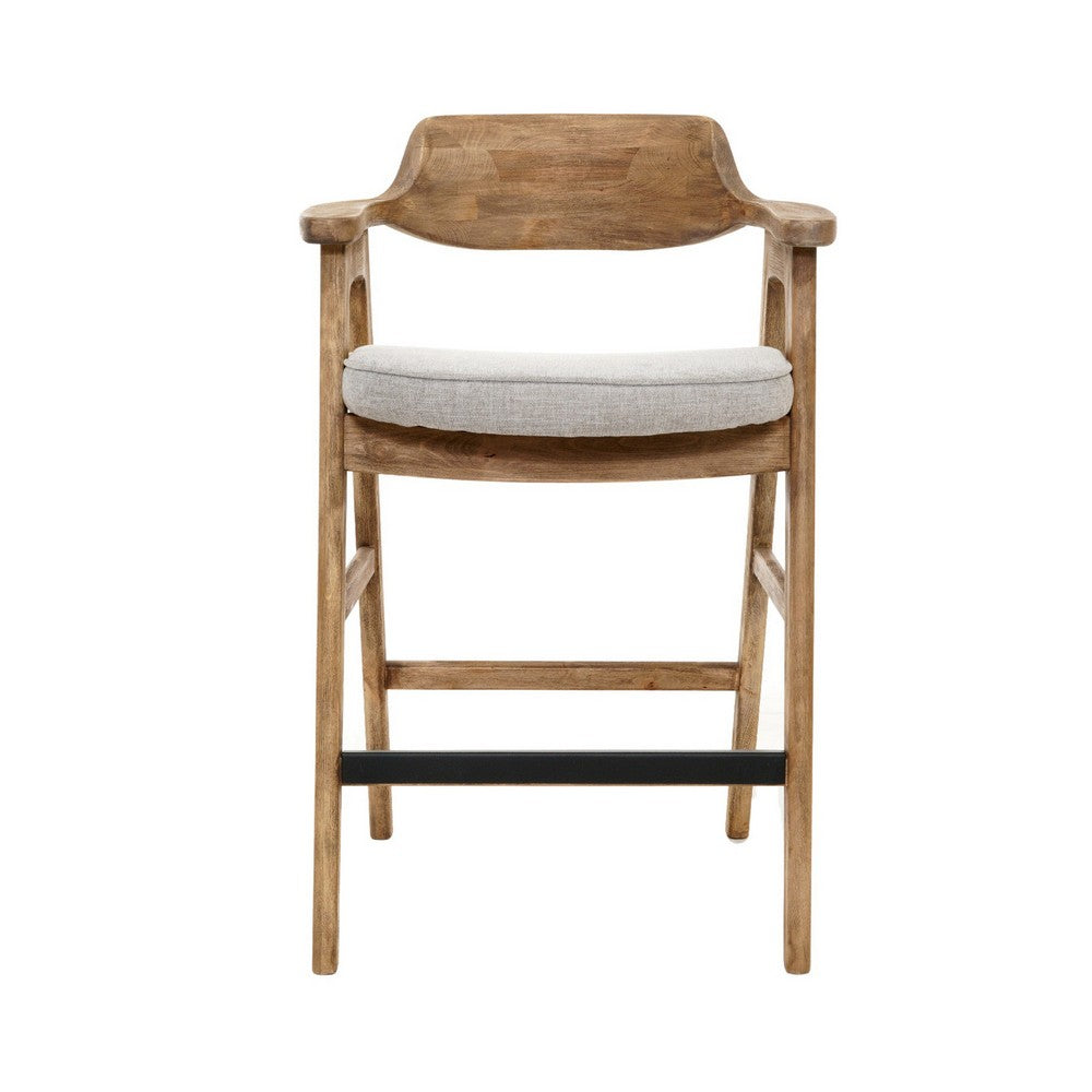 Zsy Barstool Chair w Curved Back, Natural Brown Birch Wood, Anew Gray - BM338203
