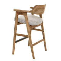 Zsy Barstool Chair w Curved Back, Natural Brown Birch Wood, Anew Gray - BM338203