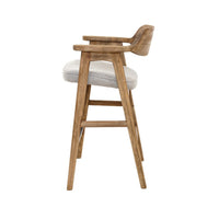 Zsy Barstool Chair w Curved Back, Natural Brown Birch Wood, Anew Gray - BM338203