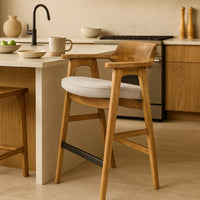 Zsy Barstool Chair w Curved Back, Natural Brown Birch Wood, Anew Gray - BM338203