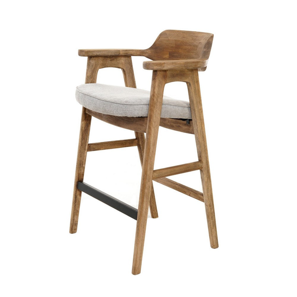 Zsy Barstool Chair w Curved Back, Natural Brown Birch Wood, Anew Gray - BM338203