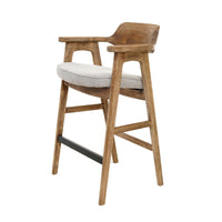 Zsy Barstool Chair w Curved Back, Natural Brown Birch Wood, Anew Gray - BM338203