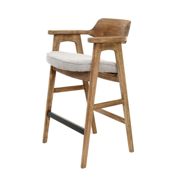 Zsy Barstool Chair w Curved Back, Natural Brown Birch Wood, Anew Gray - BM338203