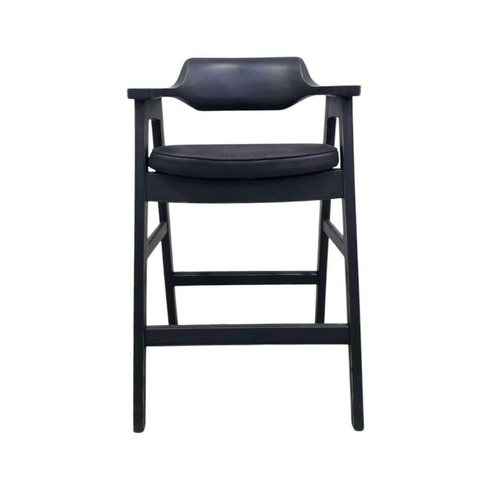 Zsy Barstool Chair, Curved Back, Black Birch Wood and Faux Leather - BM338204