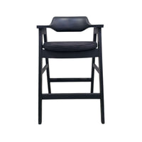 Zsy Barstool Chair, Curved Back, Black Birch Wood and Faux Leather - BM338204