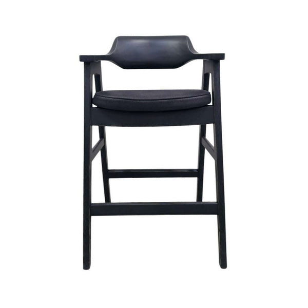 Zsy Barstool Chair, Curved Back, Black Birch Wood and Faux Leather - BM338204