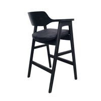 Zsy Barstool Chair, Curved Back, Black Birch Wood and Faux Leather - BM338204