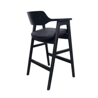 Zsy Barstool Chair, Curved Back, Black Birch Wood and Faux Leather - BM338204