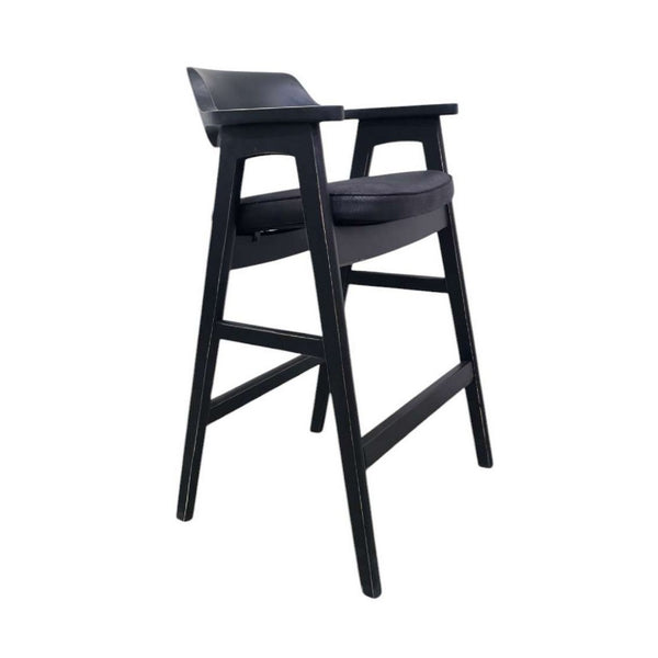 Zsy Barstool Chair, Curved Back, Black Birch Wood and Faux Leather - BM338204