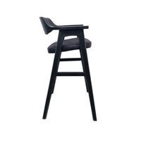 Zsy Barstool Chair, Curved Back, Black Birch Wood and Faux Leather - BM338204