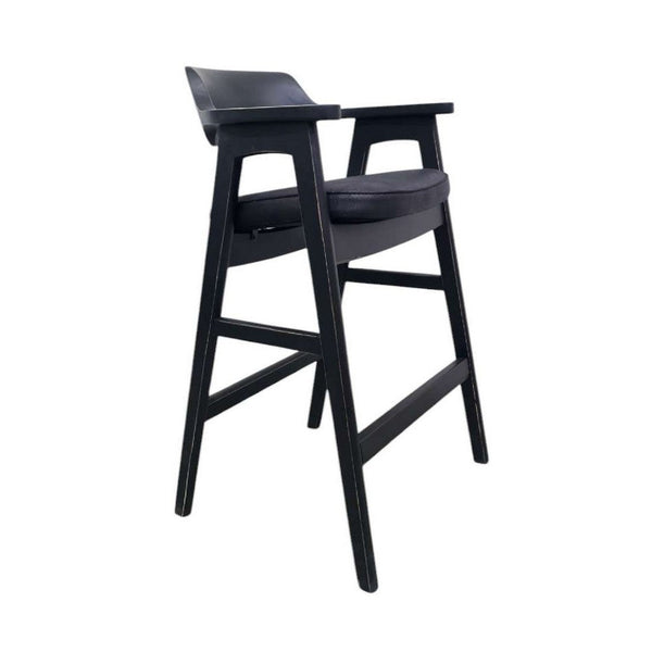 Zsy Barstool Chair, Curved Back, Black Birch Wood and Faux Leather - BM338204