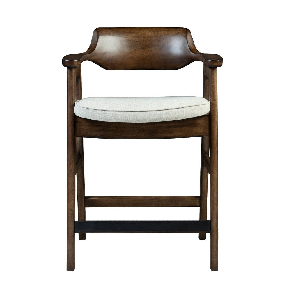 Zsy Counter Stool Chair, Open Back, Java Brown Birch Wood, Sand White - BM338205