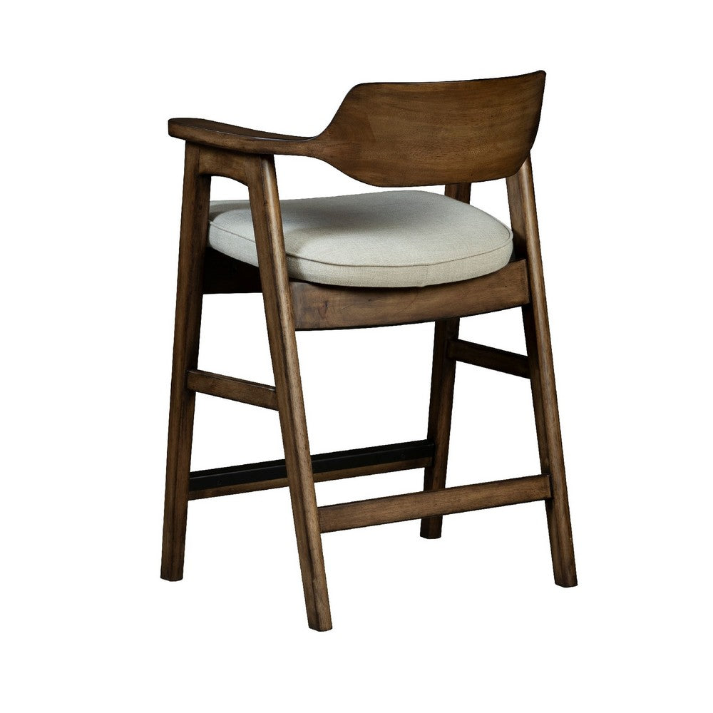 Zsy Counter Stool Chair, Open Back, Java Brown Birch Wood, Sand White - BM338205