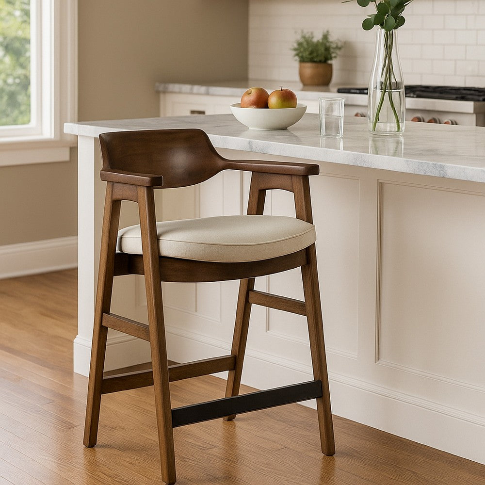 Zsy Counter Stool Chair, Open Back, Java Brown Birch Wood, Sand White - BM338205