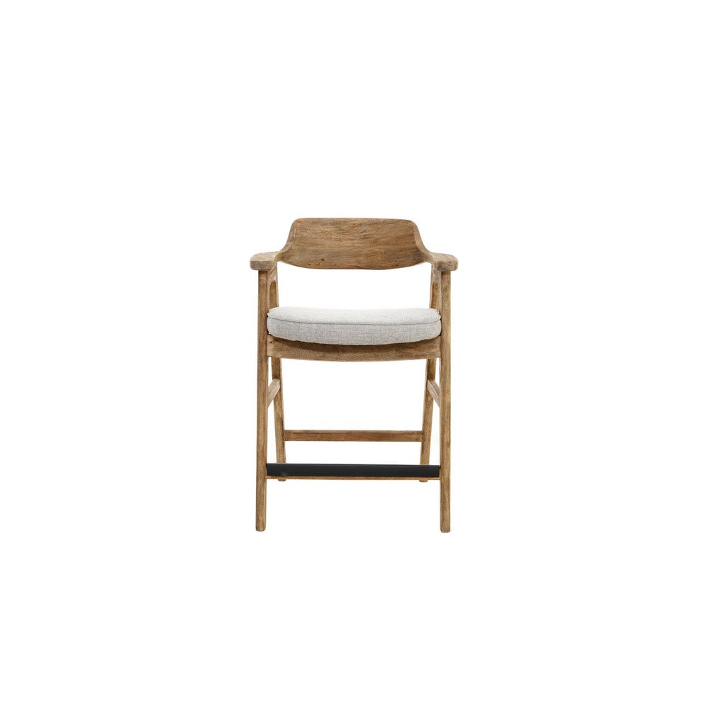 Zsy Counter Stool Chair, Open Back Natural Brown Birch Wood, Anew Gray - BM338206