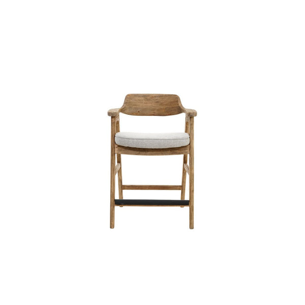 Zsy Counter Stool Chair, Open Back Natural Brown Birch Wood, Anew Gray - BM338206