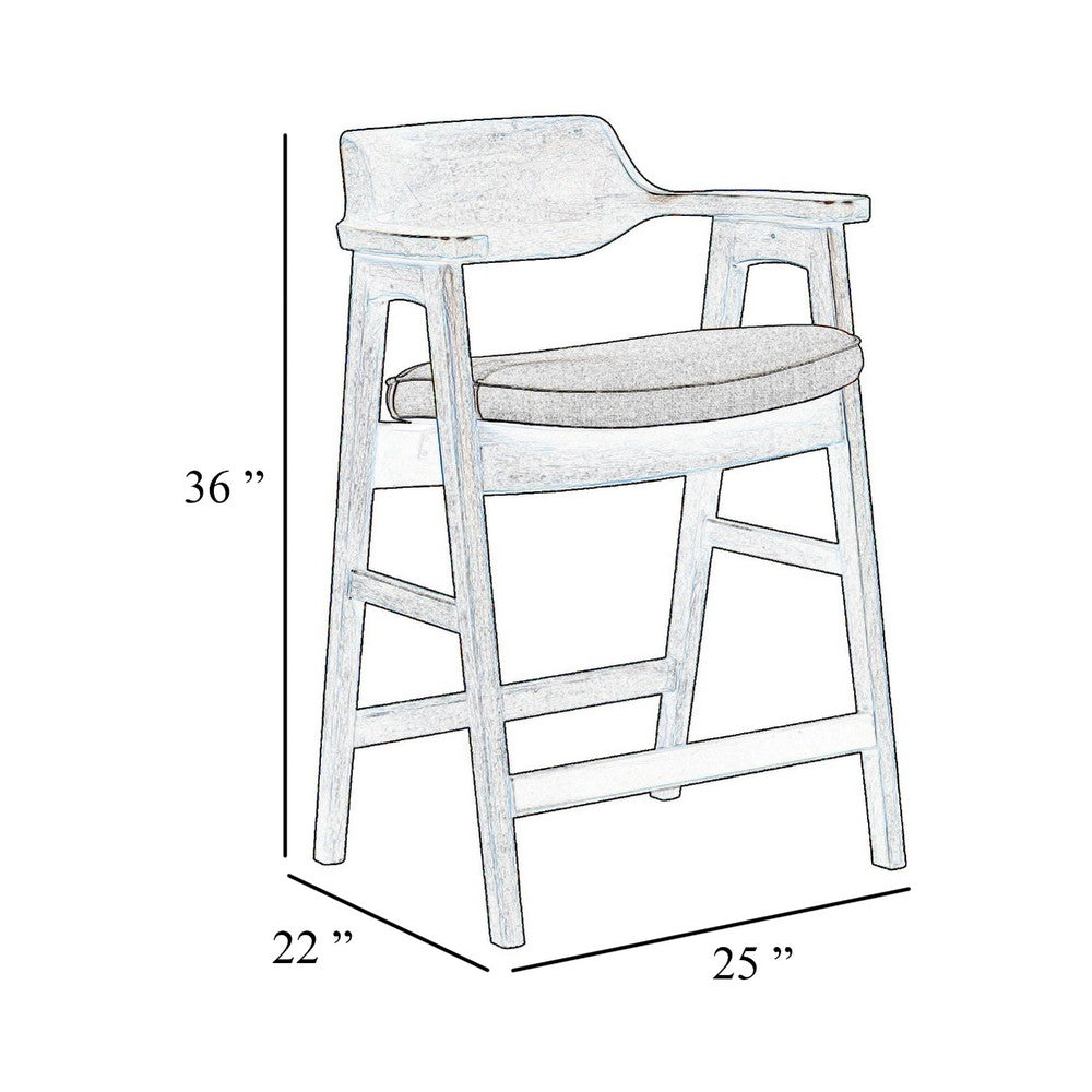 Zsy Counter Stool Chair, Open Back Natural Brown Birch Wood, Anew Gray - BM338206