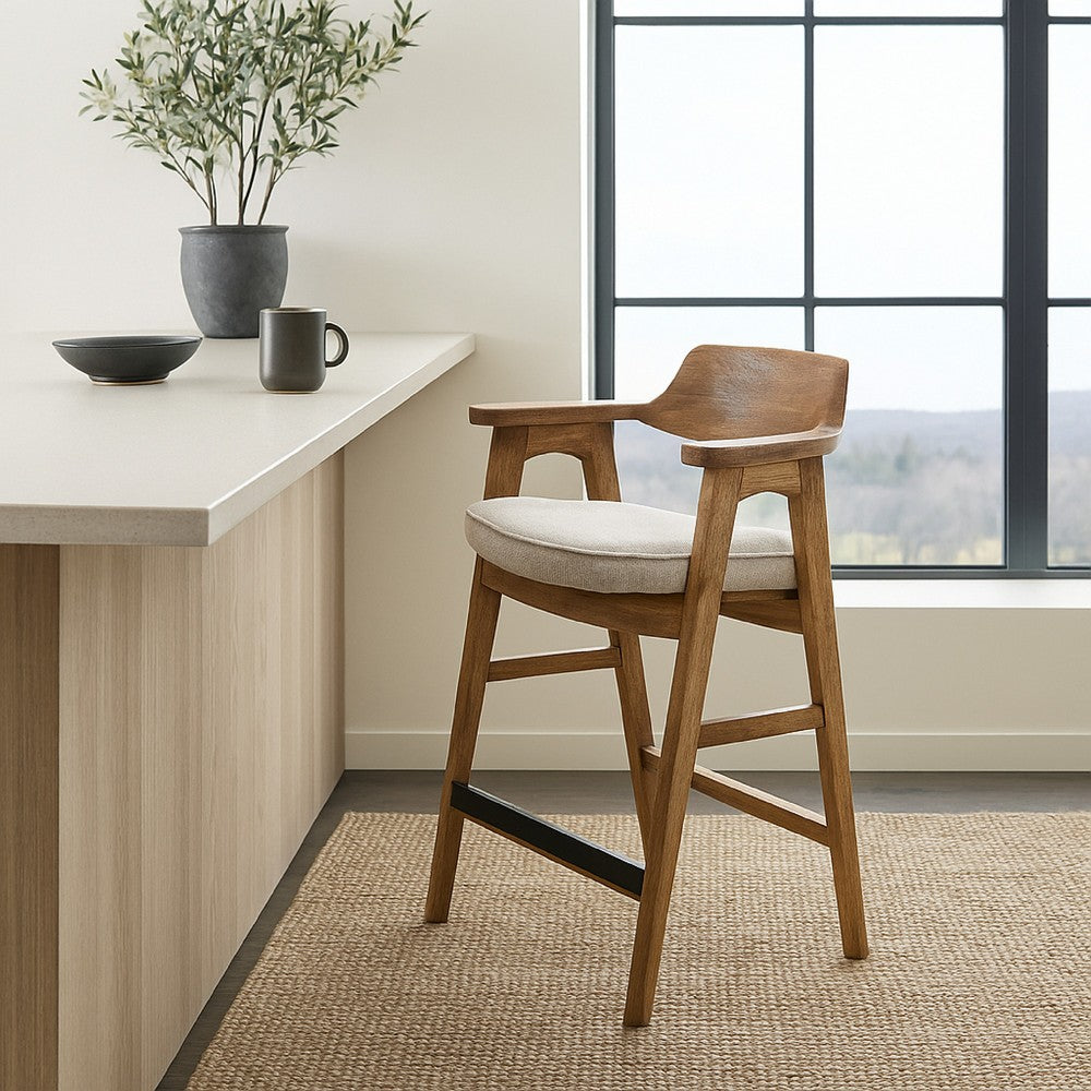 Zsy Counter Stool Chair, Open Back Natural Brown Birch Wood, Anew Gray - BM338206
