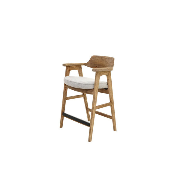 Zsy Counter Stool Chair, Open Back Natural Brown Birch Wood, Anew Gray - BM338206