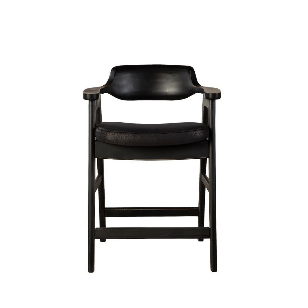 Zsy Counter Stool Chair, Open Back, Black Birch Wood and Faux Leather - BM338207