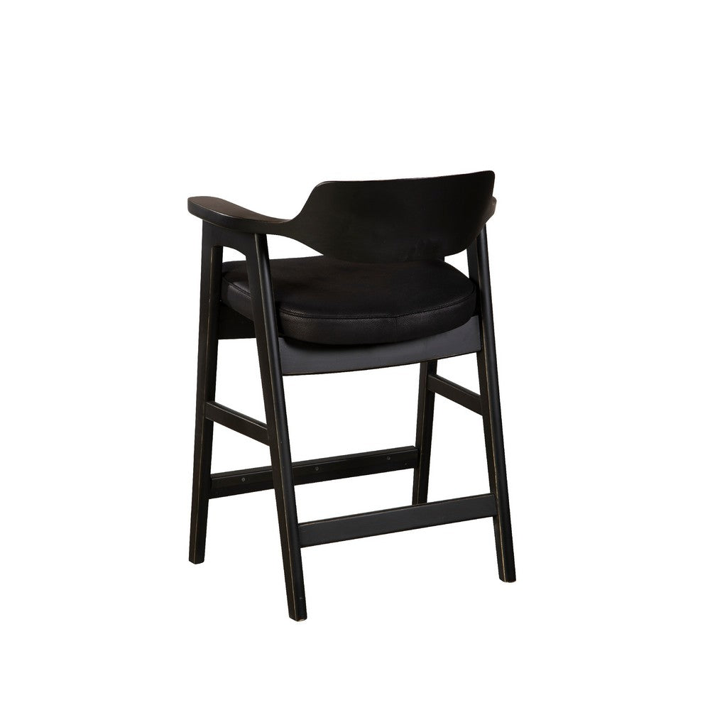 Zsy Counter Stool Chair, Open Back, Black Birch Wood and Faux Leather - BM338207