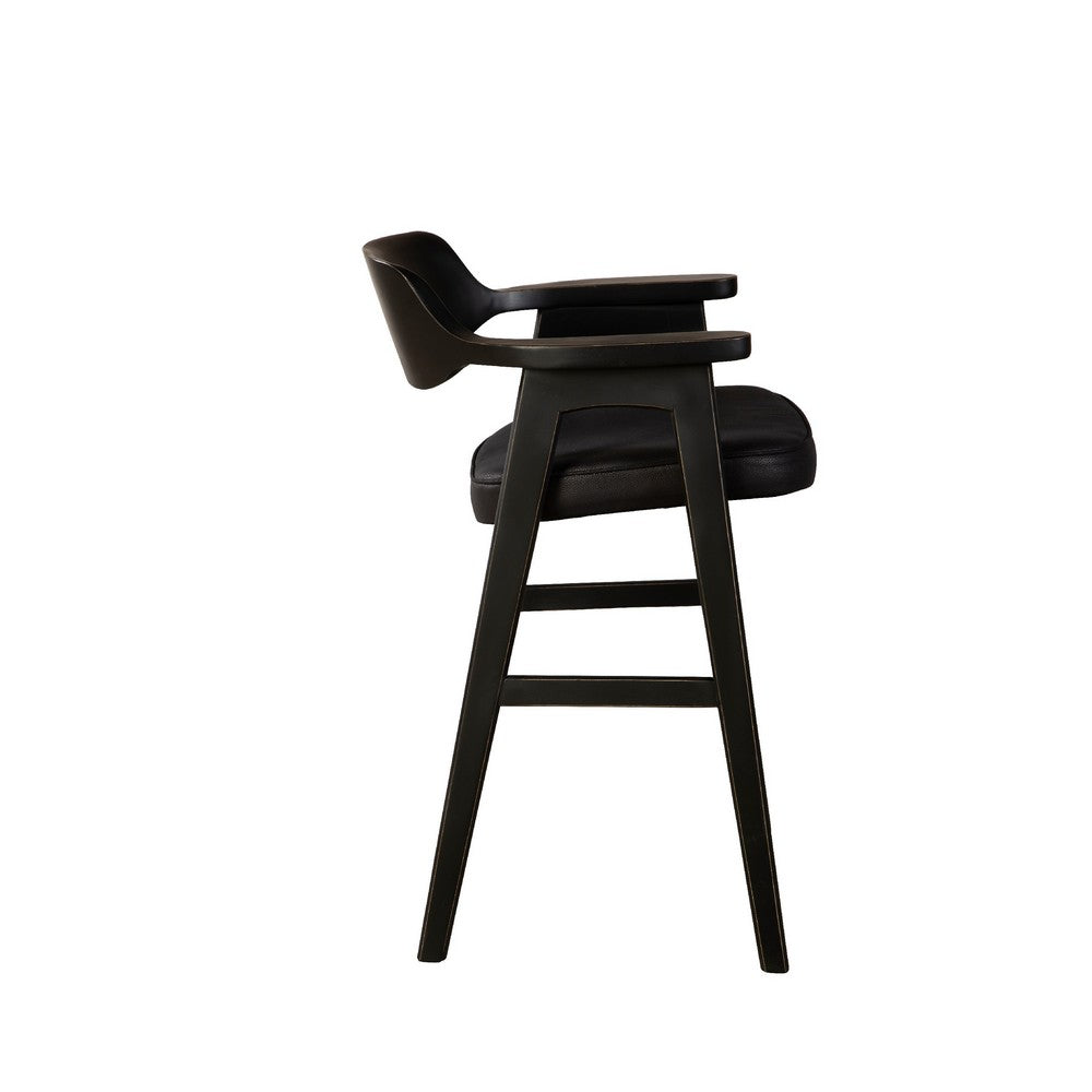 Zsy Counter Stool Chair, Open Back, Black Birch Wood and Faux Leather - BM338207