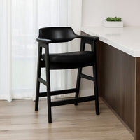 Zsy Counter Stool Chair, Open Back, Black Birch Wood and Faux Leather - BM338207